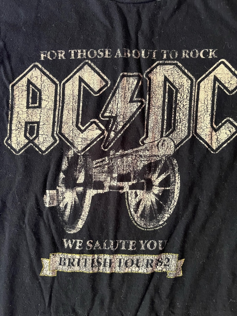 AC/DC Black Short Sleeve Tour Tee with Distressed Cannon Graphic